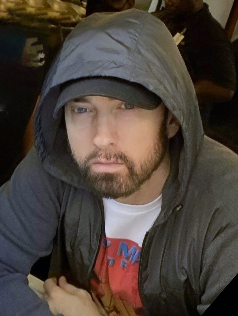 Eminem in a fan photograph taken at his restaurant Mom's Spaghetti, September 2021 Credit by: Brendan_linden
